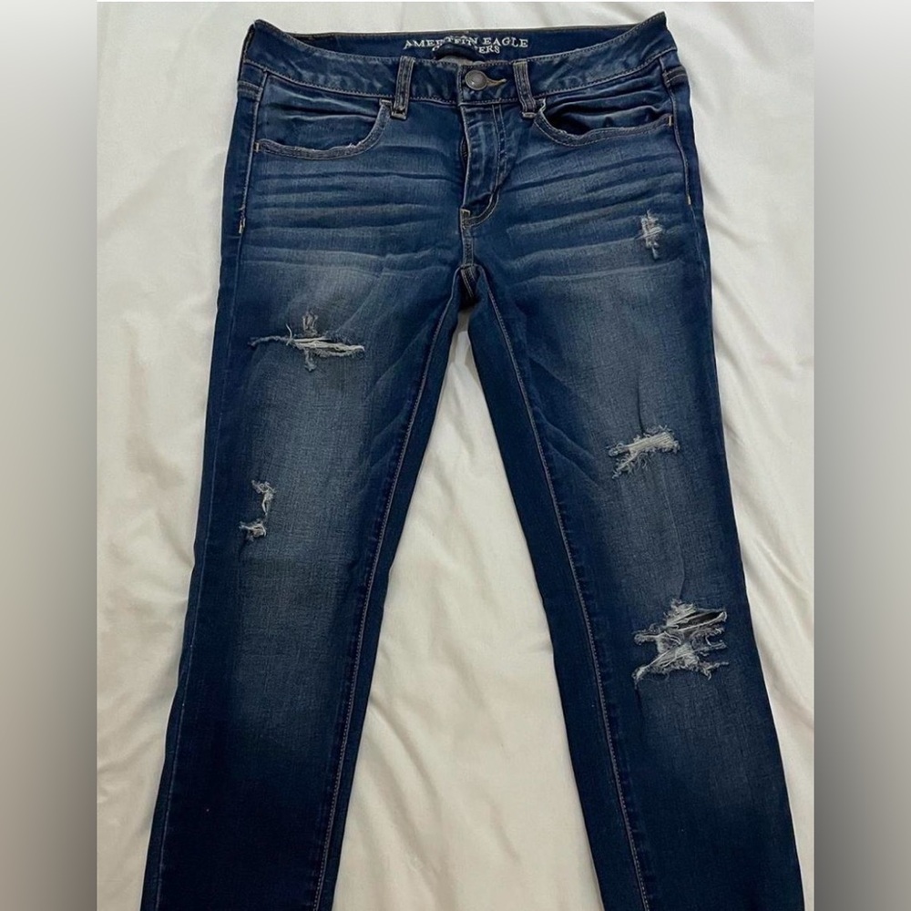 American Eagle Distressed Jegging Jeans Womens Dark blue Denim Skinny Leg